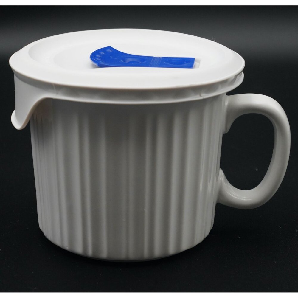 CorningWare French White Stoneware Soup Mug & Vented Plastic Lid 20 oz